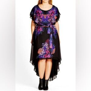 City chic new floral hi low black maxi dress short sleeve size 22